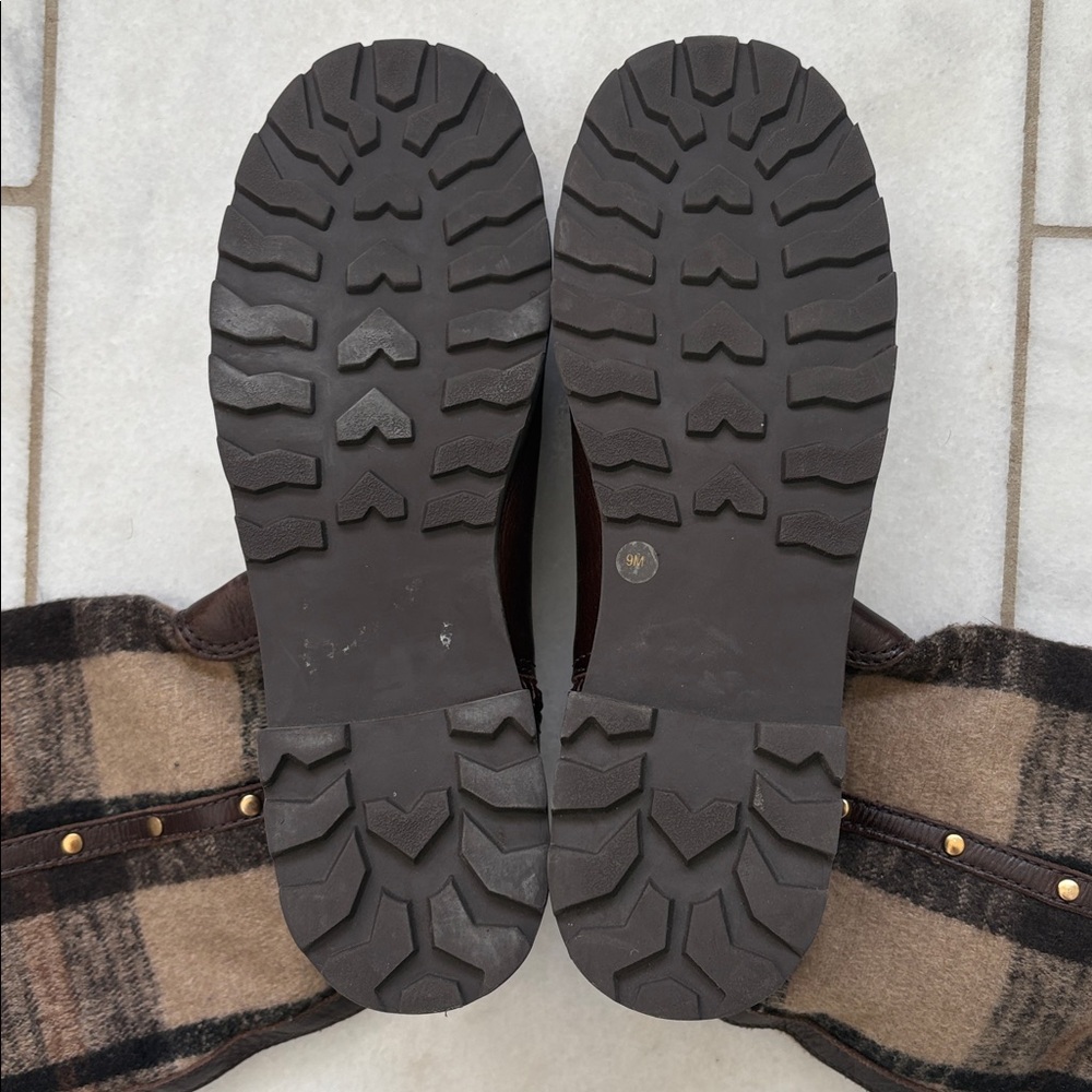 Tory Burch Plaid Flannel & Leather Boots - Picture 9 of 12
